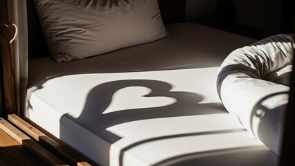 Heart Shadow on White Bed.