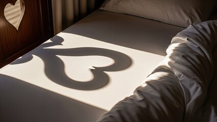 Heart Shape Shadow on Bed.