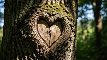 Heart Carved in Tree Trunk.