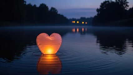 Heart Shaped Lantern on Serene Lake.