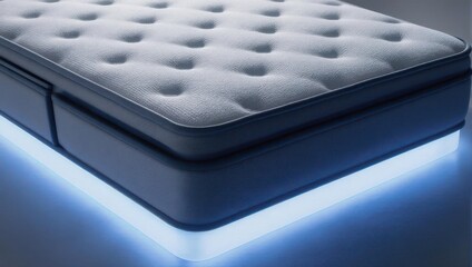 Modern Mattress With Blue LED Lighting Underneath.