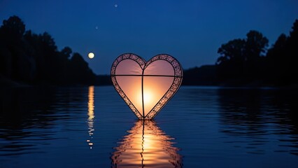 Heart Shaped Lantern on Serene Lake.