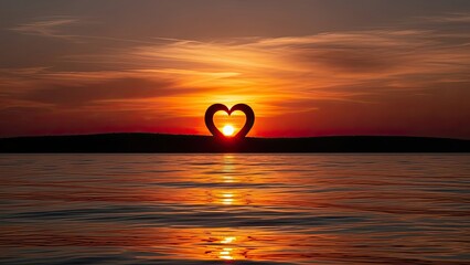 Heart Shaped Sunset Over Water.