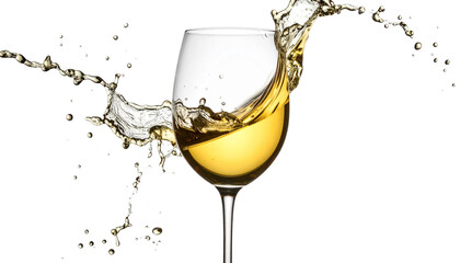 Red wine splashed into the glass placed on the white floor