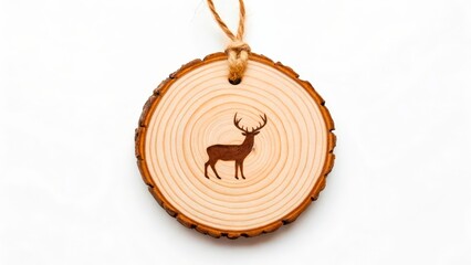 Decorative wooden ornament featuring a deer design crafted from natural wood slice