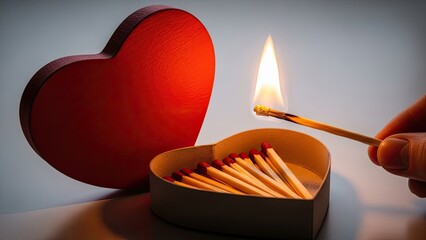 Lit Match Near Heart Shaped Box.