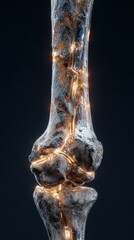 Anatomical Structure: A close-up view reveals a translucent depiction of a human skeletal joint, highlighting its intricate internal structure and the delicate interplay of biology and light.