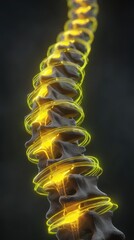 Luminous Spine: An artistic illustration reveals the complexity of the spinal column, highlighting its intricate structure and energy flow, set against a dark backdrop.