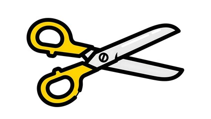 Yellow Handled Scissors Illustration on White.