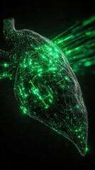 Digital Heart of Vitality: A network of interconnected lines forms a glowing heart, radiating with energy, symbolizing life, health, and the intricate connections within us.