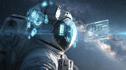 Cosmic Explorer: An astronaut in a spacesuit floating in the vastness of space. His helmet reflects the stars as he navigates the cosmic sea. This image evokes a sense of exploration and wonder.