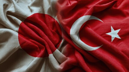 Japan and Turkey flags intertwined, symbolizing friendship and cultural exchange