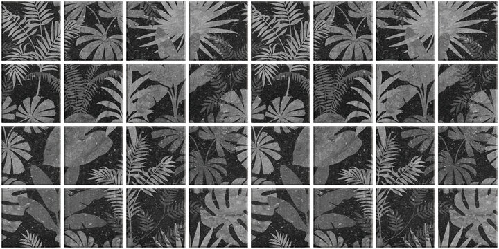 Leaf Variety of types. Seamless mosaic square pattern with tropical leaves blackground used for decorative design.	
