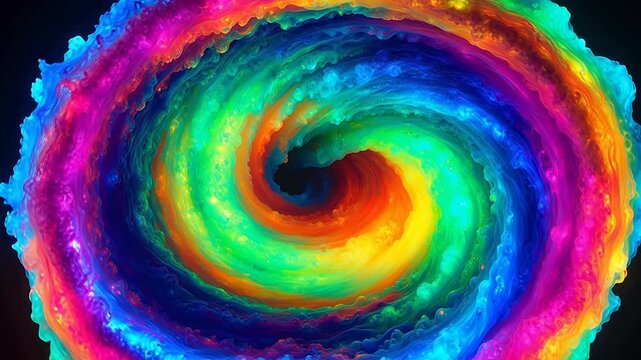 Vibrant spiral swirling with colorful patterns and textures in a mesmerizing display of abstract art viewed from a dynamic perspective
