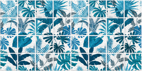Leaf Variety of types. Seamless mosaic square pattern with tropical leaves blackground used for decorative design.	

