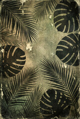 Grunge tropical floral background.
