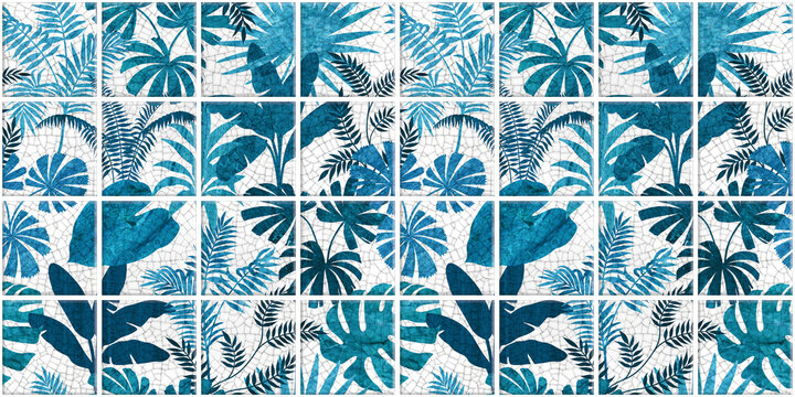 Leaf Variety of types. Seamless mosaic square pattern with tropical leaves blackground used for decorative design.	
