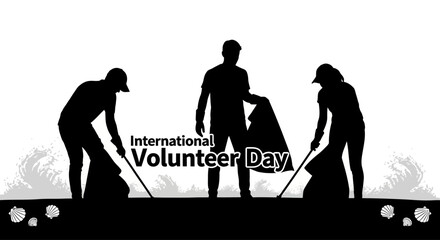 Silhouetted Volunteers Cleaning Together International Volunteer Day.