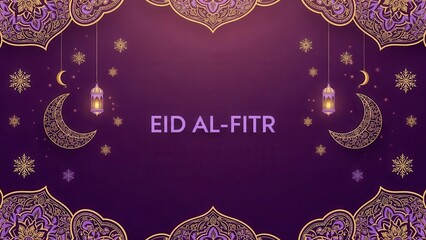 Eid al-Fitr celebration background with purple and gold decorations alfitr ramadan islamic holiday crescent