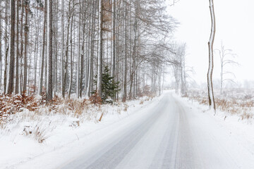 winterlich Schneebedeckte Stra&szlig;e Schnegl&auml;tte