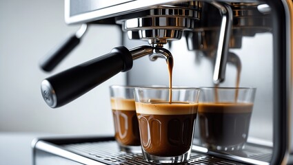 Brewing espresso with modern coffee machine &mdash; AI generated