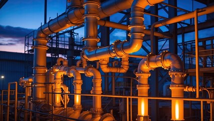 Industrial pipelines at sunset lighting &mdash; AI generated