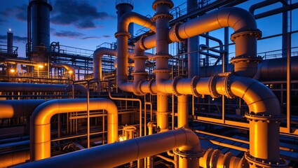 Industrial pipelines at sunset lighting &mdash; AI generated