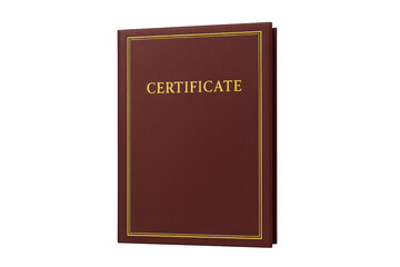Certificate document with gold lettering on maroon cover