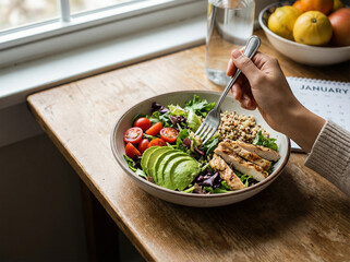 Healthy Eating Fresh Salad Bowl Korean Hand Clean Diet Nutrition January New Year Resolution
