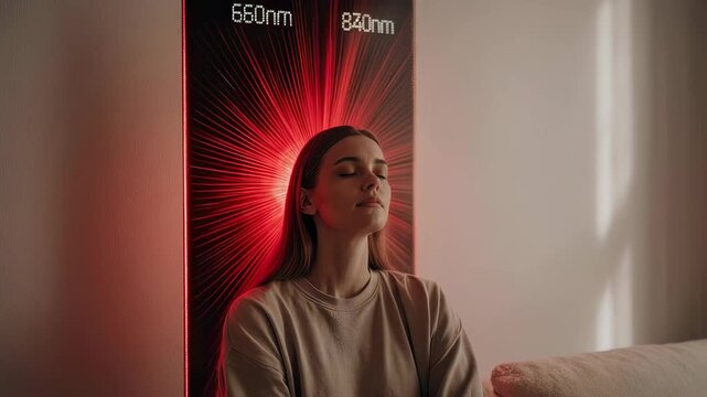 Woman relaxing during red light therapy session