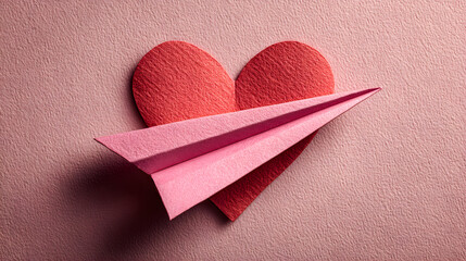 Paper Airplane Flying Over Heart on Pink Background

