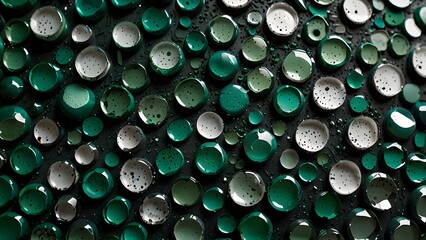 Recycling on a green background with small, colorful round fragments