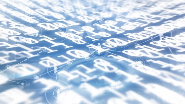 Animation of white binary code on blue background