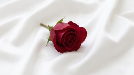 Minimalist Red Rose On White Silk Background For Romantic Desktop Wallpaper 4K