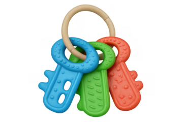 Colorful baby teething keys rattle on transparent background