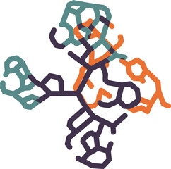 Abstract illustration of complex overlapping molecular structures in multiple colors