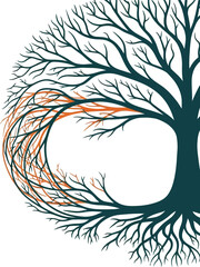 Abstract tree illustration with a unique curved design and color contrast