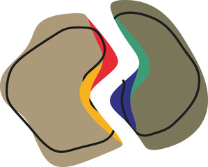 Abstract minimalist illustration of two separated organic shapes revealing layers of color
