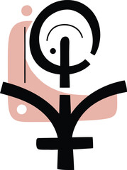 Abstract Feminine Symbol: A minimalist artistic design featuring the female symbol with bold lines and soft colors, embodying the essence of womanhood and feminine identity.