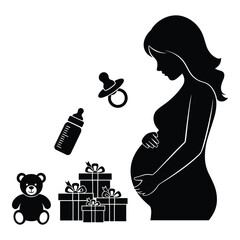 silhouette of pregnant woman with gift