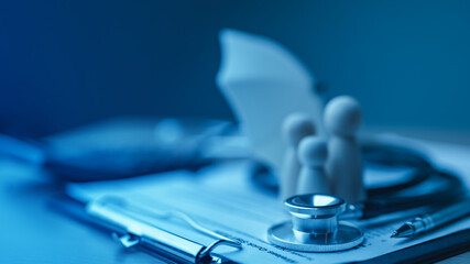 health, insurance, coverage, benefits, copay, claims, A stethoscope, medical documents, and family figures symbolize health insurance coverage, patient protection, and wellness care.