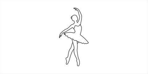 Graceful ballerina silhouette in a delicate dance pose, minimalist line art Vector, illustration © Nikhil Ray