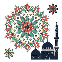 Intricate mandala with islamic architecture