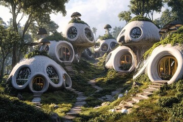 Village of unique mushroom-shaped homes made from living trees