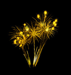 Golden firework sparkling on black background for celebration and anniversary