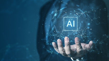 A digital holographic sphere representing artificial intelligence and neural networks, showing interconnected data points, technology innovation, and futuristic network systems.