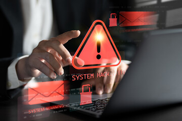 System hacked alert after cyber attack on computer network. compromised information concept. internet virus cyber security and cybercrime. hackers to steal the information is a cybercriminal