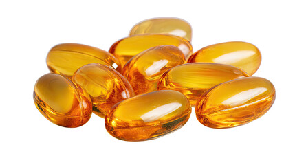 Fish oil capsules dietary supplement with omega-3 in jar supporting heart brain health isolated on white background