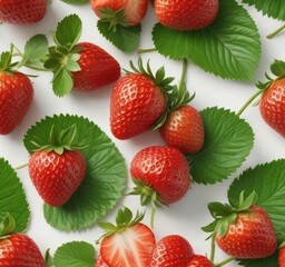strawberry isolated on white background with green leaf and stem,  strawberry,  white background