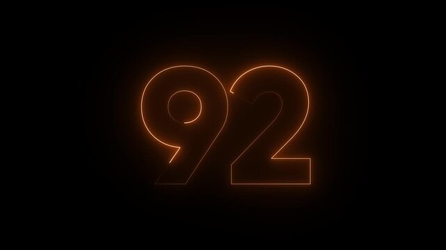 Glowing Number 92 Neon Light on Dark Background for Milestone Celebration or Anniversary Concept